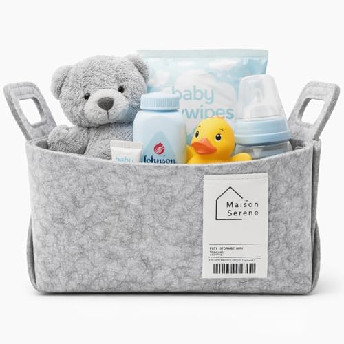 Grey Felt Storage Basket with Handles, Foldable Fabric Bin Organizer | Collapsible Decorative Basket for Shelves, Closets, Toys & Nursery – Versatile Fabric Bin for Home, Bedroom and Playroom