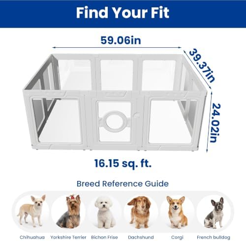 LEVELEVE Clear Acrylic Dog Playpen Indoor, Small Pet Play Pen for Puppy Cat Rabbit, Portable Dog Fence Crate Kennel Whelping Cage, 24" Height, White, 10 Panels