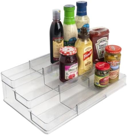 Dial Industries 3 Tier Expandable Kitchen Cabinet Shelf Organizer, Clear | Slides open to fit narrow or wide cabinets, Adds extra levels for canned goods and jars, Great for pantry, cupboard or closet