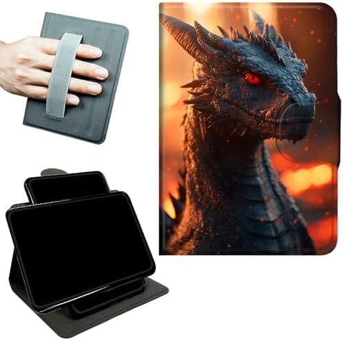 Rotating Handle Case for Samsung Galaxy Tab A7 Lite 2021 8.7", 360 Degree Swivel Kickstand with Magnetic Closure Shockproof Leather Protective Cover for Women Men, Red Eyed Dragon