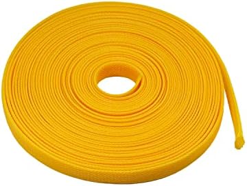 Othmro 10m/32.8ft PET Expandable Braid Organizing Cable Sleeving Flexible Wire Mesh Sleeve Yellow,Protects Cables from Pet Chewing and Tearing