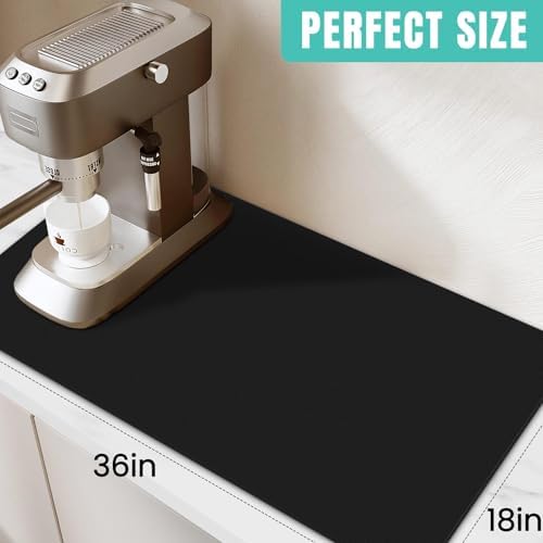 Coffee Mat Super Absorbent Dish Drying Mat Coffee Bar Mat 18"x 36", Black