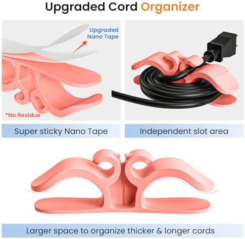 Cord Organizer for Appliances, 6-Pack Stick-On Silicone Cable Holders – Cute & Functional Cord Wraps for Coffee Makers, Blenders, Mixers, Air Fryers – Tidy Kitchen Counter Cord Management(Pink)