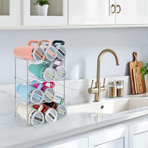 Sbosbo Water Bottle Organizer for Stanley 40 oz Tumbler, Stackable Tumbler Storage, 3 Pack Water Bottle Organizer for Cabinet, Pantry Kitchen Storage & Organization for Stanley Cup - Hold 9 Bottles