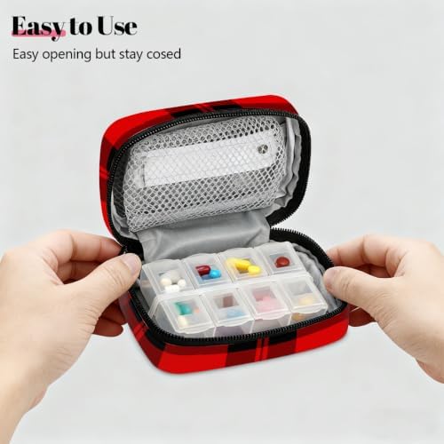 Travel Pill Organizer Red and Black Checkered Patterns Pill Case