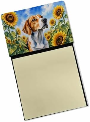 Caroline's Treasures English Foxhound in Sunflowers Watercolor Sticky Note Holder Refillable Dispenser Desk Accessory 3x3 Pad Gift