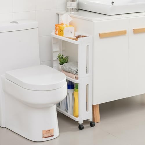 Gap Storage Tower 3-Tier PP Slide out Rack for Narrow Spaces | Movable White Design, Home or Kitchen Use, Bath and PET Supply Organizer, Practical Slim Cupboard Solution