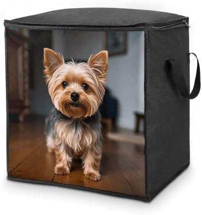 Cute Pet Yorkie Storage Bags Comforter Bedding Clothes Blanket Organizers with Zipper And Handle Moving Bags Thick Breathable Bag Closet Organizer And Under-Bed Storage 70 L