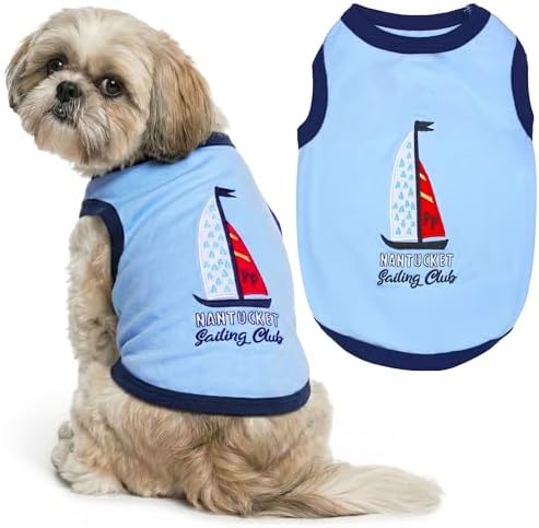 Parisian Pet Dog Shirt – 100% Cotton Shirts for Medium Dogs – Nautical Sleeveless Puppy Vest – Lightweight and Breathable Pet Apparel – Pullover Summer Dog Clothes - Stretchy Funny T Shirts for Dogs