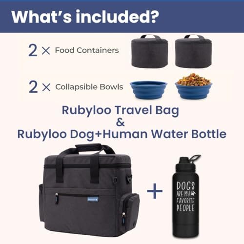 Rubyloo The Original Doggy Bag (Charcoal) & 32oz Insulated Water Bottle with Attached 8oz Bowl (Dogs are My Favorite People) – Dog Travel Bag & Hydration Set