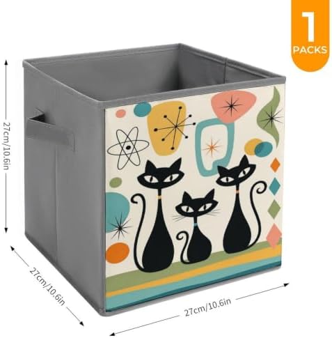 Cats Abstract Art Storage Bin with Handles, Oxford Fabric Foldable Storage Cube Organizer for Clothes, Towels, Bedroom, Living Room, Home Organization
