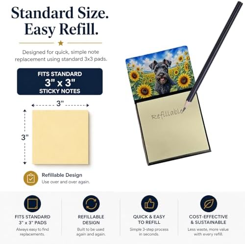 Caroline's Treasures Kerry Blue Terrier in Sunflowers Watercolor Sticky Note Holder Refillable Dispenser Desk Accessory 3x3 Pad Gift