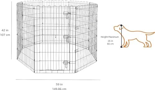 Amazon Basics Foldable Octagonal Metal Exercise Dog Playpen, Indoor/Outdoor, Single Door, 8 Panels, 24 x 42 Inches, Portable Pet Fence, Large, Black