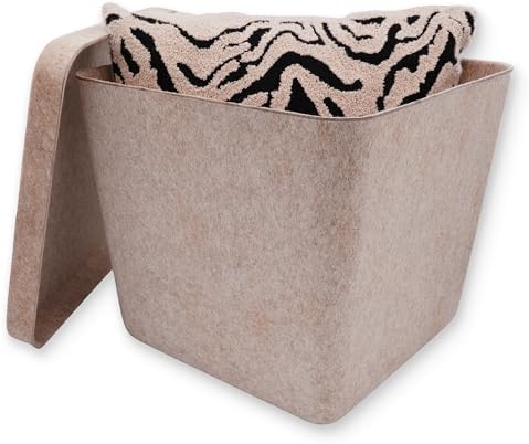 Welaxy Nodic large stackable felt bin Functional basket container with removable lid for Toys Pet Books Clothes throw blanket hide storage Ottoman Footrest Foot Stool coffee table(Oatmeal)