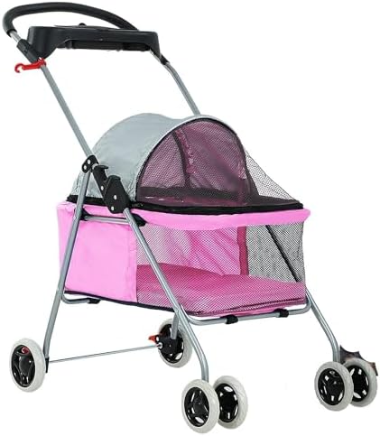 Stress Free Pet Stroller for Medium Small Dogs 4 Wheels Folding Portable Cat Dog with Cup Holders Removable Liner Easy to Carry(C)