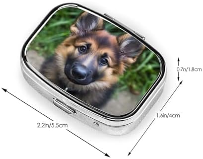 Pill Box 2 Compartment Medicine Pill Case for Pocket or Purse Mini Metal Pill Holder Cute German Shepherd Pill Case Vitamin Organizer Portable Travel Pill Container to Hold Supplements Vitamins