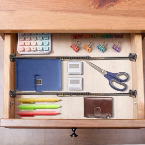 Pack of 4 Drawer Dividers, Adjustable Organiser Made of Crystal Clear Acrylic, Height 8 cm (27.5-51 cm Length), Includes Side Panels and Non-Slip Pads, for Kitchen, Bathroom, Office, Bedroom