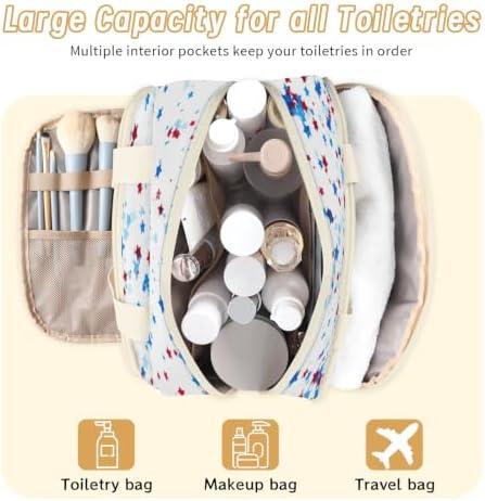 Red Blue Stars Travel Toiletry Bag for Women