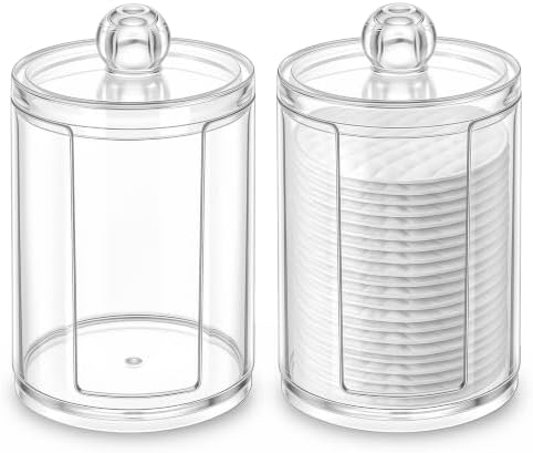 2 Pcs Cotton Round Holder with Lid Plastic Pad Dispenser | Clear Makeup Remover Pads Container, Storage Organizer for Bathroom Vanity, Plastic Jar, for Makeup Remover Pads