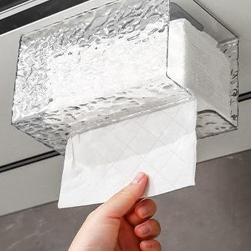 Wall Mounted TissueBox Holder - Multipurpose Clear TissueBox, Portable Adhesive Holder | Long Lasting Water rippleTransparentBox, Creative Fashion Wall Mount Organizer for Tissues Paper Napkins