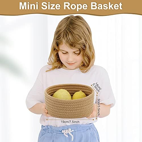 【2 Pack】ABenkle Small Woven Baskets, Tiny Oval Shallow Storage Baskets, Mini Cotton Rope Empty Decorative Basket, Boho Little Organizer Bins for Bathroom, Cat Dog Toy Gifts Baskets