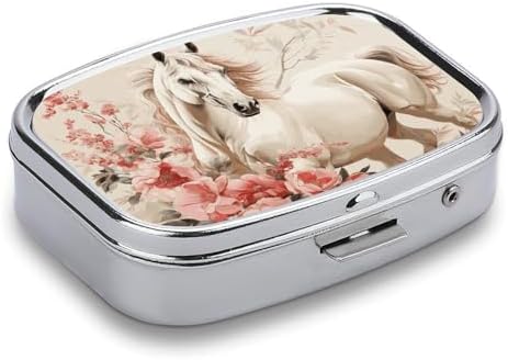 Pill Organizer, Portable Pill Box, Travel 7 Day Pillcase Horse Image Medicine Organizer 2 Compartments Medicine Container for Vitamins, Medications, Fish Oil and Supplements