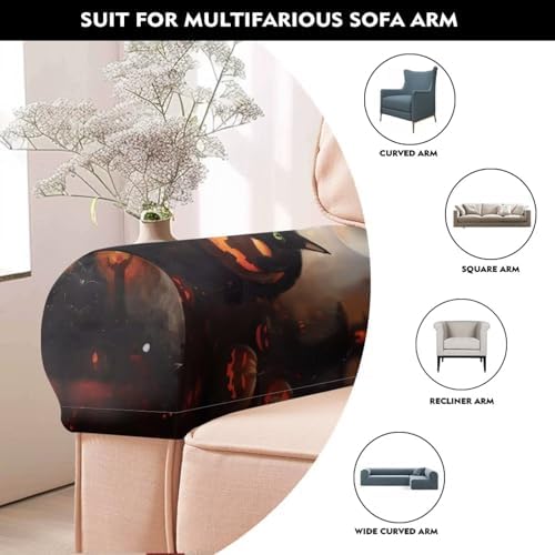 Pumpkin Couch Arm Covers Set of 2 Arm Chair Covers Slipcover Scratch-Resistant Sofa Arm Covers Protect Anti-Slip Furniture Protector Halloween Decoration
