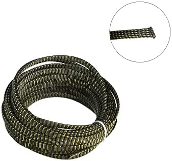 Bettomshin 1Pc 32.8Ft(10m) Cable Management Sleeve, 5/16"(8mm) Width PET Black & Gold Cord Protector, Wire Loom Tube Insulated Split Sleeving for USB Cable Power Cord Organizer Video Cable Hider