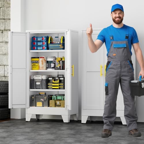 47" Metal Garage Storage Cabinet with 2 Doors and 3 Adjustable Shelves,Metal Storage Cabinets,Steel Tool Cabinets for Home,Office,Garage,Warehouse (White, 47''H x 24''W x 12''D)