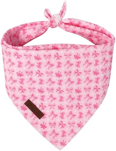 Pink Bow Dog Bandana, Bowtie Puppy Bandana for Girl Female Dogs, Soft Cotton Pet Triangle Bid Scarf Kerchief for Girl Boy Dogs or Cats