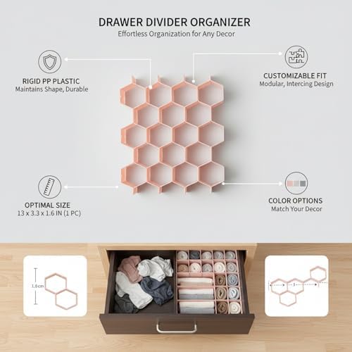 Honeycomb Drawer Divider Organizer, Adjustable PP Plastic Compartment Separator for Dresser & Kitchen Drawers, 13 x 3.3 x 1.6 Inches (1 Piece)