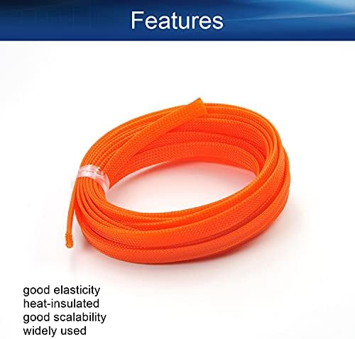 Bettomshin 1Pc 16.4Ft(5m) Cable Management Sleeve, 3/8"(10mm) Width PET Orange Cord Protector, Wire Loom Tube Insulated Split Sleeving for USB Cable Power Cord Organizer Video Cable Hider