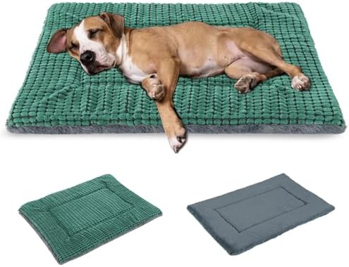 BVAGSS Reversible Dog Crate Pad, Memory Foam Pet Bed Mat, Soft Warm Machine Washable Sleeping Kennel Mattress for Small Medium Large Dogs XH079 (42''x28''x1.6'',Green)