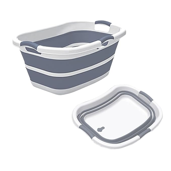 Collapsible Pet Bathtub with Drainage Hole, 3 Handled Dogs Bath Tub, Gray | Portable Washing Tub, Foldable Bathing Tub, Multi-Functional, Small Pets Bathtub for Puppy Small Dogs Cats, Indoor, Outdoor