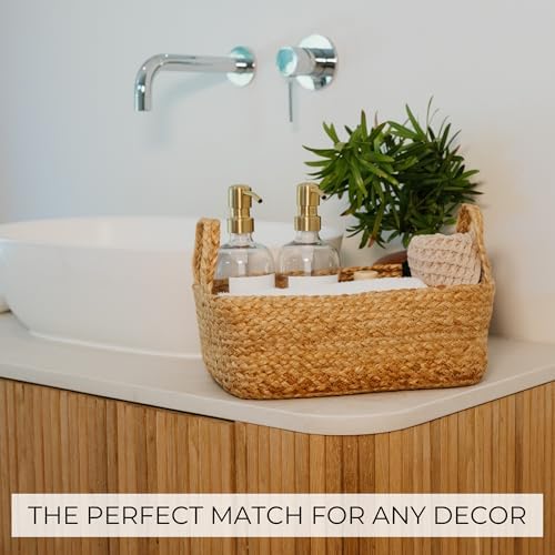 Beautiful Storage Basket Set of 4 - Natural Jute Rope Baskets for Shelves | Perfect for Organizing Your Home - Quality Storage Bins Easily Fit with Any Nursery or Bedroom Decor