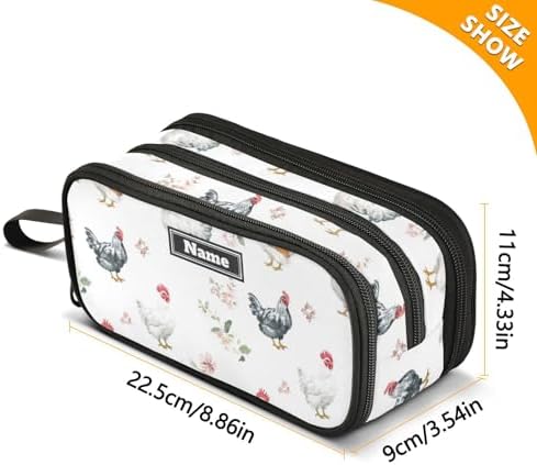 KLL Custom Large Capacity Pencil Holder Case Boys Cute Pencil Cases High School Supplies with Compartment Sweet Pet Chicken White