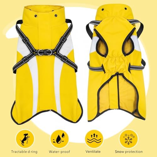 Dog Raincoat Waterproof Raincoats for Dog Reflective Dogs Rain Jackets with Hood Hoodie Pet Rain Poncho Coat for Small Medium Large Dogs Puppies S-XXL (Yellow, L)