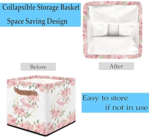 Personalized Storage-Bins with Handles Flower Storage-Baskets for Organizing Collapsible Toys-Storage-Box for Girls-Gifts