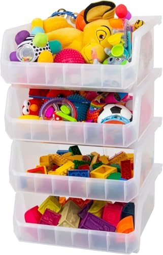 ReadySpace Extra Large Stackable Plastic Storage Bins, 4-Pack, Clear