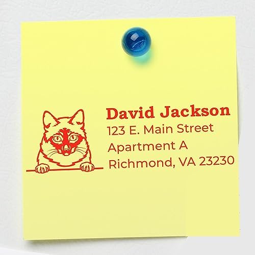 Mekong Bobtail Customized Name and Address Stamp - Unique Address Stamps for Notepads, Made to Order Mailing Stamper for Pet Owners, Ideal for Cat Lovers, 7/8 X 2-1/4