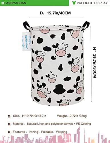 Round Laundry Basket Collapsible Storage Hamper Organizer Spotted Cow | Waterproof Canvas Foldable Baskets with sturdy Handles Multi-scene Organizer for Home Play Bedroom Gift Bin