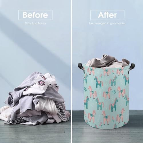 Foldable Laundry Storage with Handles Flowers Floral Horse Couple Art, Waterproof Hamper Basket for Clothing, Toys, and Home Organization
