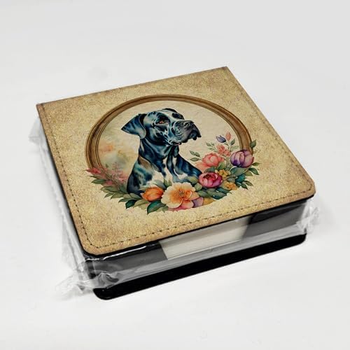 Caroline's Treasures Great Dane and Flowers PU Leather Note Paper Holder with Artist-Designed Cover, Desk Accessory, Office Gift