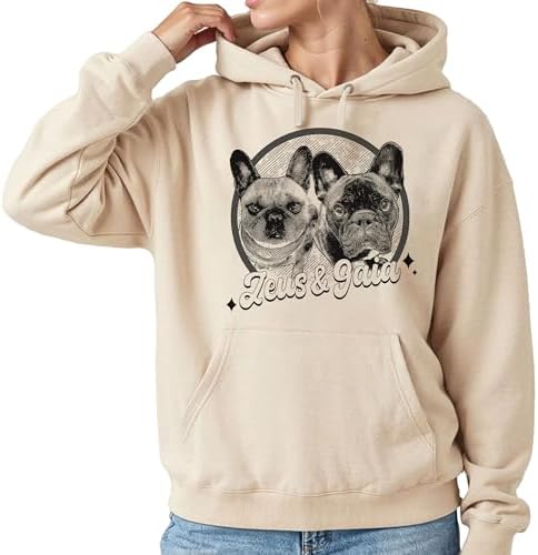 Chillever Personalized Dog Potrait Hoodie, Custom Photo Dog Mom Shirt, Sweatshirt, Gift for Dogs Cat Lovers