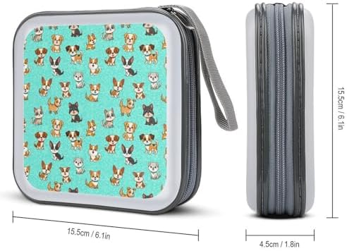 Portable CD/DVD Holder Dog Gifts, 40-Capacity Hard Case with Zipper, Protective Storage Binder for Music Movies Game Discs
