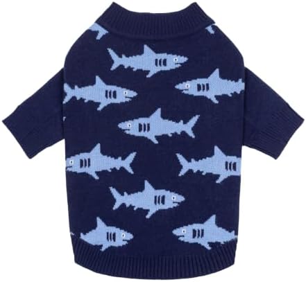 Fitwarm Shark Dog Sweater, Winter Clothes for Small Dogs Boy Girl, Blue, Small