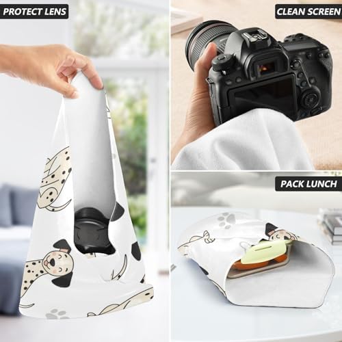 Emelivor Cute Dogs White Pets Pattern Self-Adhesive Magic Cloth Makeup Bag Portable Cosmetic Bag for Travelling Protector Wrapper for Camera Travel Makeup Organizer for Cosmetics, 21.7x21.7in