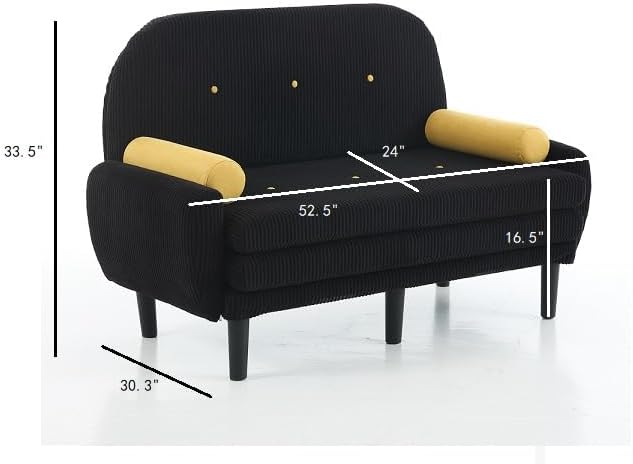 52" Corduroy Love seat Sofa Day Bed Recliner with Storage Pocket USB Charger Minimalist Design 2-Seat Sofa Set with Velvet Fabric for Living Room Office Apartment Black