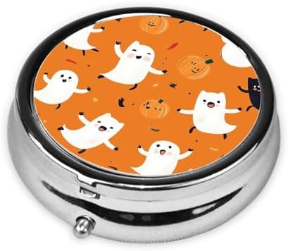 Pill Box 3 Compartment Medicine Pill Case for Pocket or Purse Mini Metal Pillcase Cute Halloween Pattern Pill Holder Vitamin Organizer Portable Travel Pills Container to Hold Supplements Vitamins