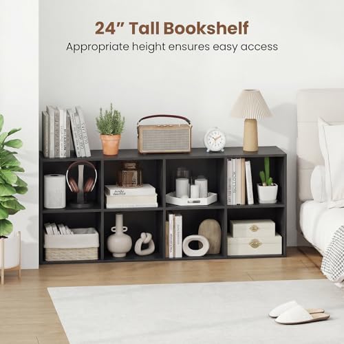 Giantex 8-Cube Bookcase, 3-Tier Cubby Bookshelf, Horizontal Vertical Display Rack with Anti-Tipping Kits, Modern Storage Organizer Shelf Unit for Bedroom, Living Room, Study (Black, 8-Cube)